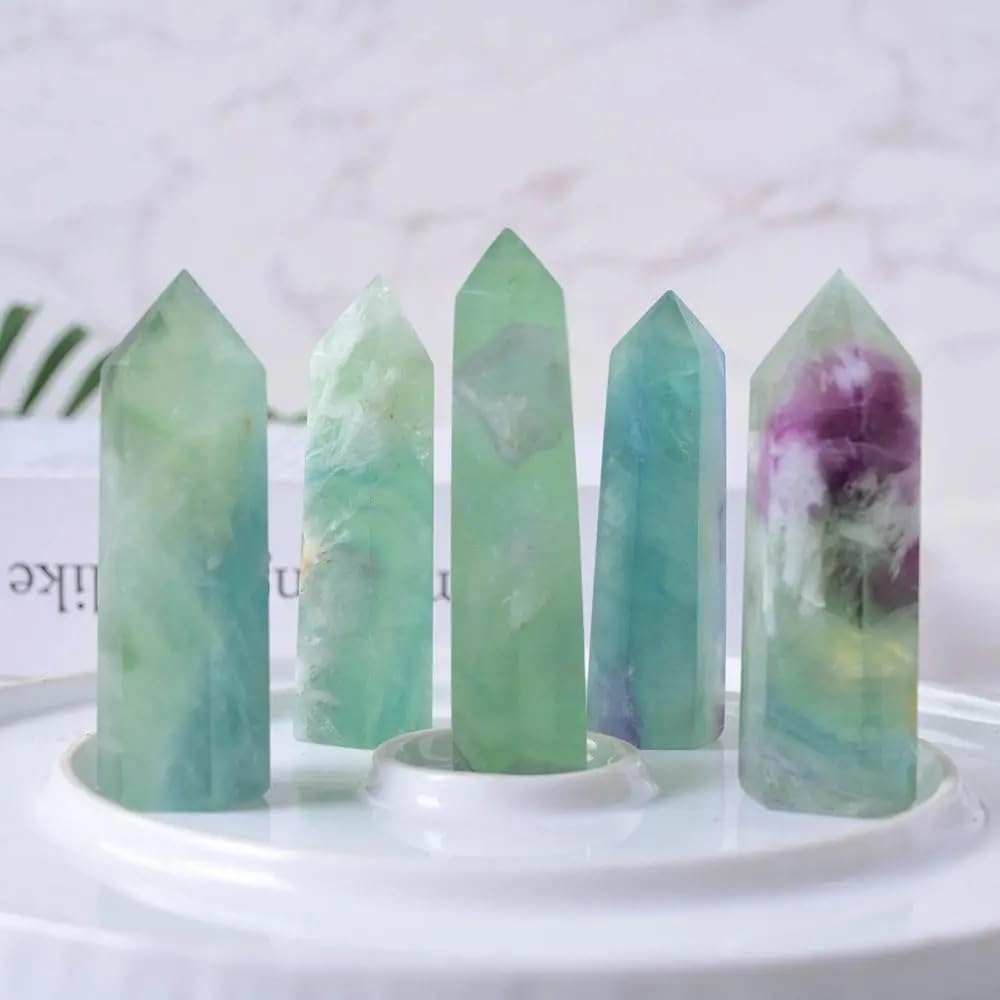 YLQUXEUV 1pc 6-7cm Feather Fluorite Point Tower for Collectibles and Educational Use Table Accessory