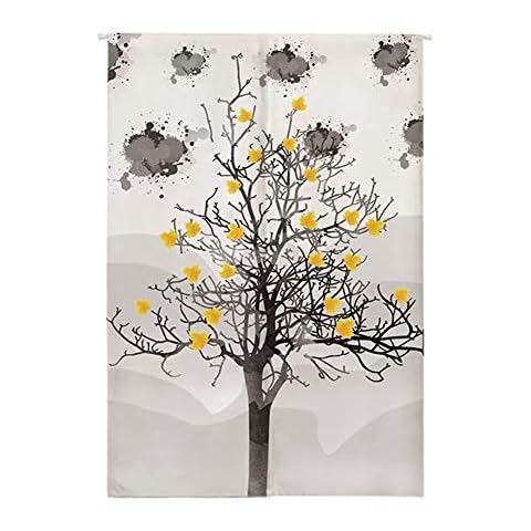 Insun Tür Vorhang Japanische Noren Wandteppiche Raumteiler mit Teleskopstange für Balkon Keller Terrassentür Wohnzimmer Schlafzimmer Küche Baum 90cm X 150cm Cover