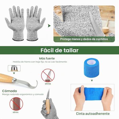 Miniatura 4 de Kit De Tallado De Madera 19 En 1, Kit De Cuchillos De Madera Incluye 8 Bloques De Tallado De Tilo, 6 Cuchillos Para Tallar Para Tallar Para Principiantes, Guantes Resistentes A Cortes, Bolsa De Lona