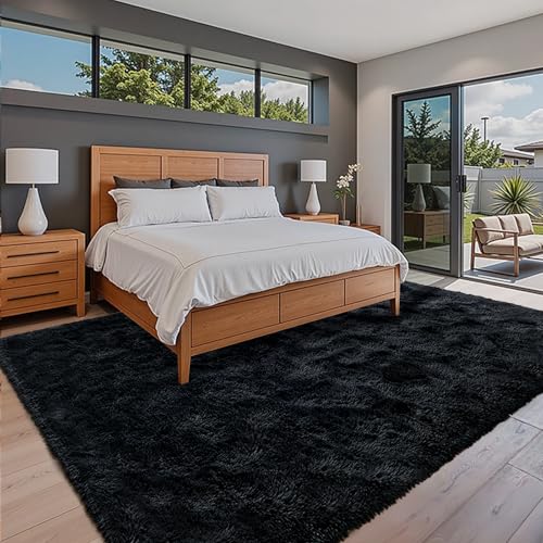 Black Rugs for Living Room Fluffy 6x9 ft Bedroom Rug Non-Slip Area Rugs Shag Carpet for Nursery Kids PlayRoom Dorm Office Indoor Modern Plush Carpets Boys