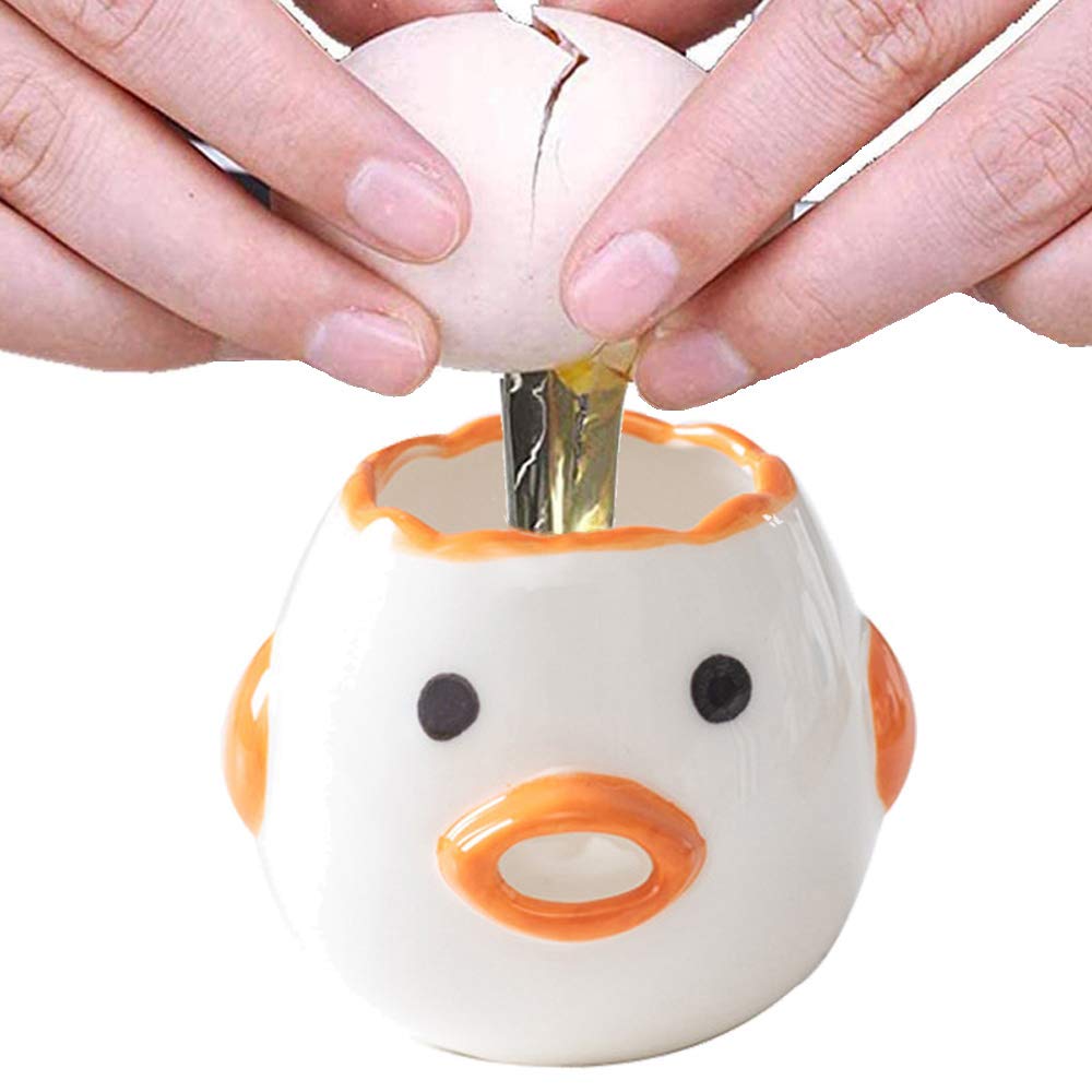 ZOSTLAND Egg Yolk Separator, HQ Creative Ceramics Cute Little Chicken Egg Yolk White, Funny Style Simple Automatic Separation Baking Assistant Tool (Upgrade Orange Chick)