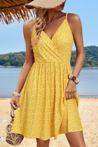 Image of STYLEWORD Womens Sundress Summer Floral Wrap V Neck Backless A-Line Casual Beach Midi Dress