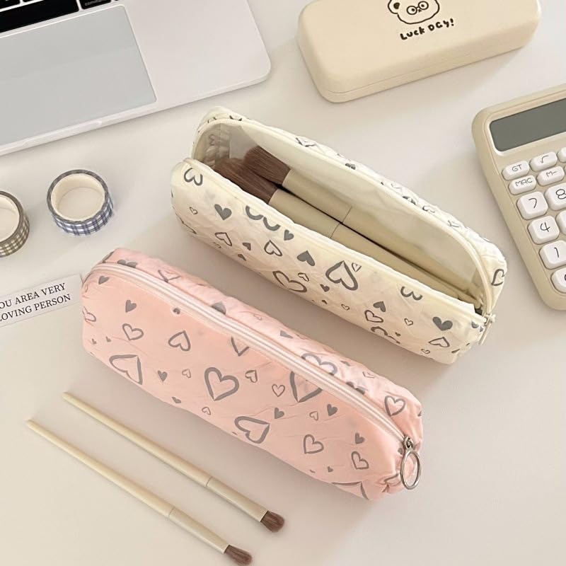 Finyoffiy 2pcs Pencil Case Large Pencil Pouch Heart Pen Bag with Zipper Aesthetic Pencil Case for Adults, Stationery Pouch Pen Case for Office (2pcs) - Image 4