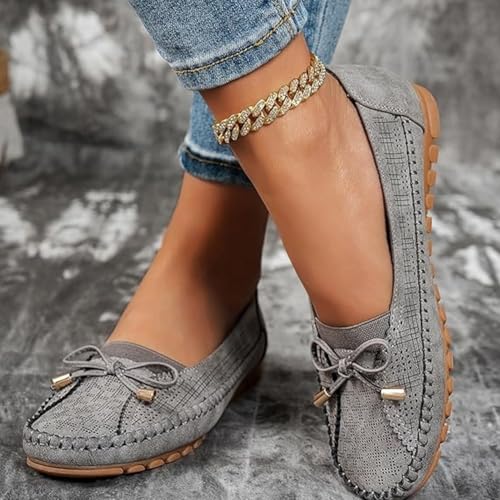 Curvahouse Orthopedic Leather Shoes, Lightweight Anti-Slip Breathable, Ressy Slip-On Bow-Knot Round Toe Flats Loafers4