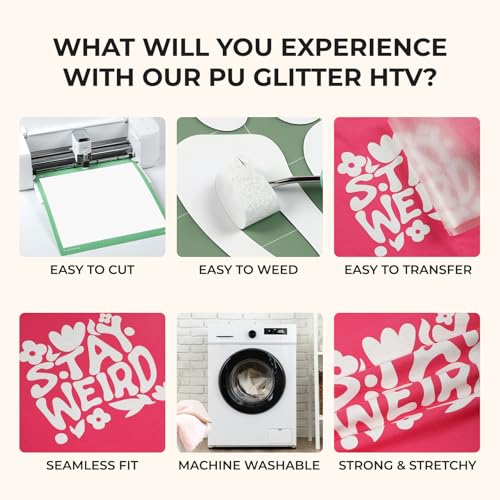 Image of HTVRONT White Glitter HTV Vinyl Roll - 10 inch x 8ft Glitter Heat Transfer Vinyl for T Shirts, Glitter Iron on Vinyl Compatible with Cricut Cutting Machine - Easy to Use for Iron on Design (Silver White)