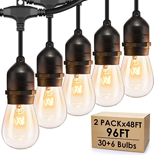 Mlambert 96FT Dimmable Outdoor String Lights with Commercial Grade Wire, Waterproof Patio Lights Outside Edison Lights for Porch Balcony Café, 48FT*2