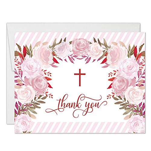 Amazon.com : Girl Baptism Thank You Cards with Envelopes ( Pack of 25 )  Pink Flowers Christening Thanks Gracias Blank Notecards Religious  Celebration Christian Blessing Baptismal Dedication Excellent Value VT0095B  : Office Products