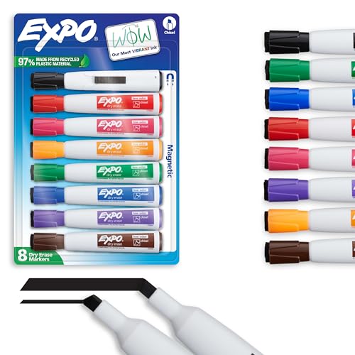 EXPO Magnetic Dry Erase Markers with Eraser Chisel Tip Assorted 8 Count