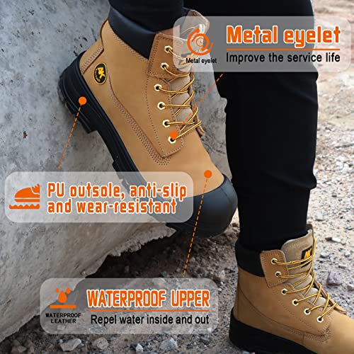 Anitake Steel Toe Boots For Men, Work Boots For Men Non-Slip Impact Resistance Electrical Safety Insulation Construction Boots Breathable & Comfortable Mens Work Boots 6Inch 100% Leather #TOP3