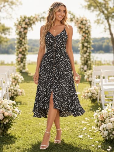 Image of BROVAVE Women's 2026 Summer Casual Boho Sundress Spaghetti Strap Midi Dress