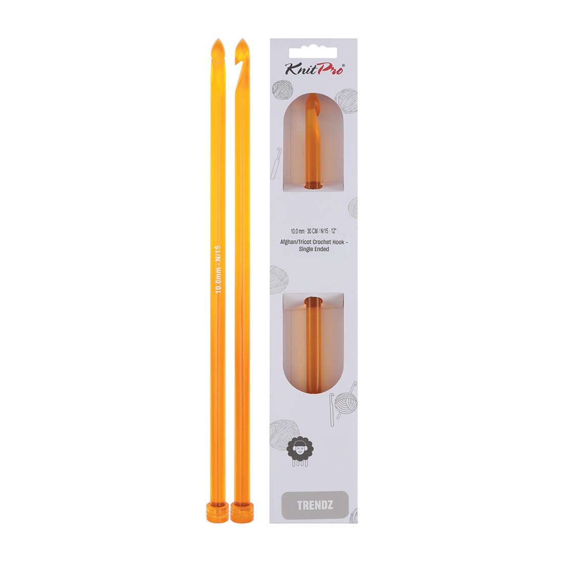 Knit Pro KP51408 10 mm Single Ended Tricot/Afghan Crochet Hook, Multi-Colour