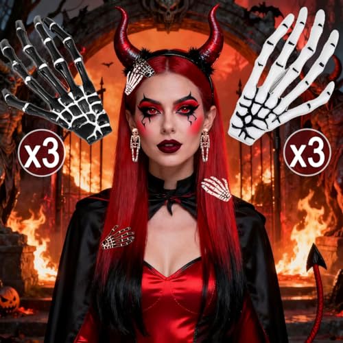 Halloween Hair Clips Skeleton Hands Bone 6Pcs White and Black, Punk Rock Horror Alligator Barrettes Hair Clip for Women Girls Hair Accessories(Hairpin, 6 Pcs) - image 4