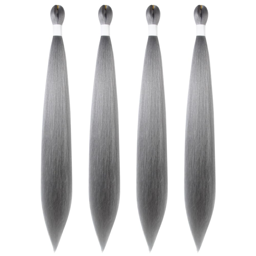 Osuntress Braiding Hair Pre Stretched 30 Inch 4 Packs, Long Hair Extensions for Braids, Synthetic Braiding Hair Prestretched Gray
