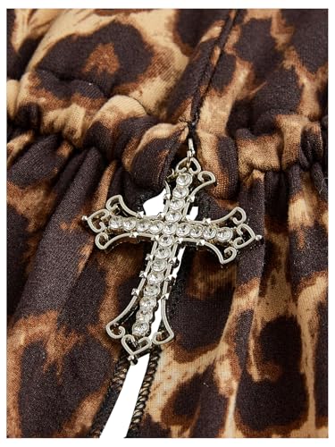 SOLY HUX Women's Leopard Halter Mini Dress Cheetah Print Deep V Neck Draped Sleeveless Ruched Bodycon Party Club Dresses3