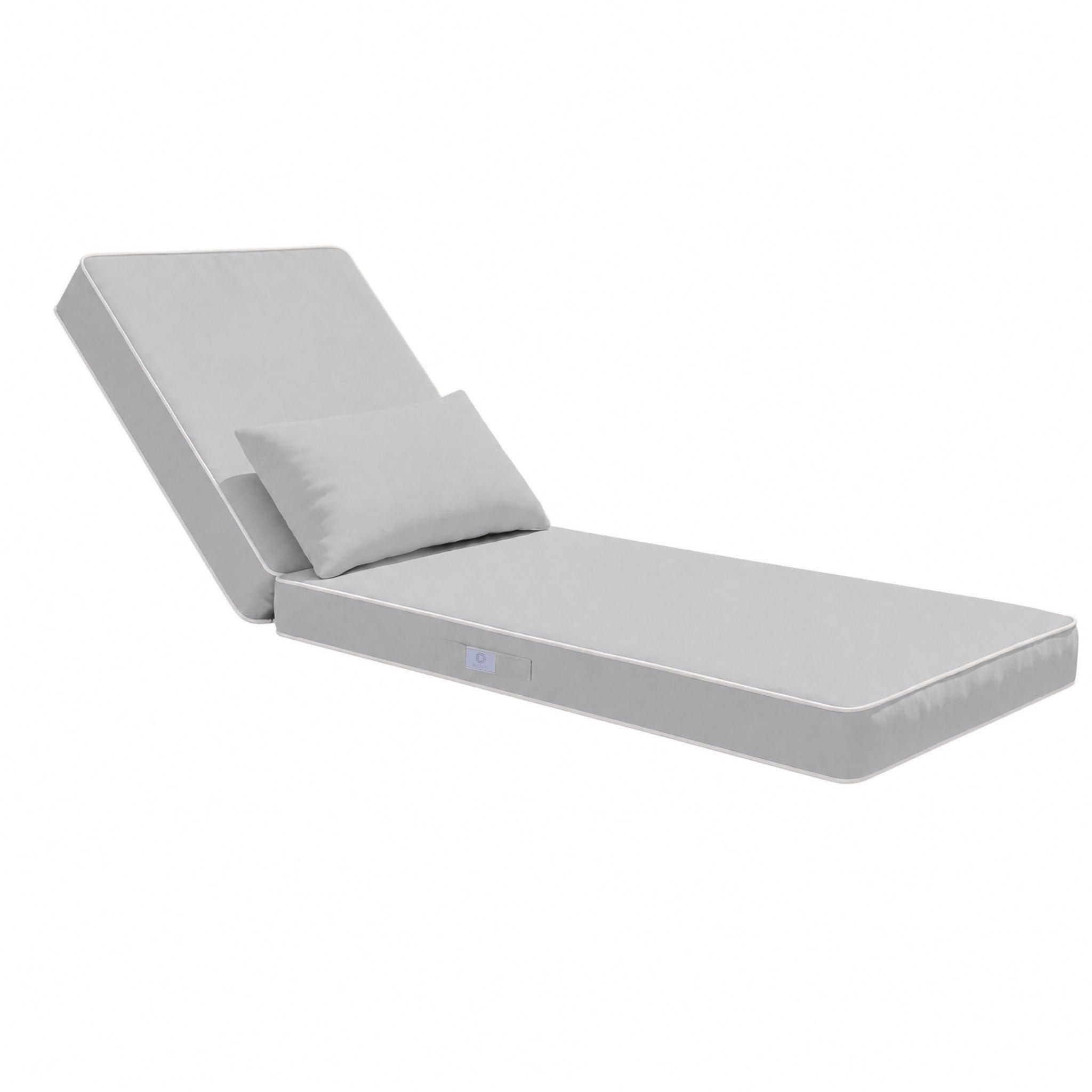 Cuscino Lettino Prendisole con Poggiatesta Incluso, Materassino per Sdraio da Giardino e Chaise Longue, 190x60x10 cm, Grigio Chiaro