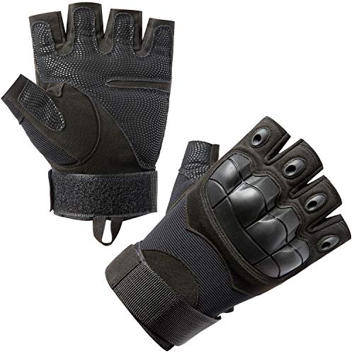 TENNIGOLF Multi-Sports Tactical Gloves, Rubber Knuckle Military Airsoft Gloves Fingerless Gloves for Riding Cycling Hiking Climbing Hunting Shooting Fishing Gloves Outdoor Gloves Black/L