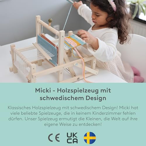 MICKI Webstuhl – DIY Set für Erwachsene – Strick Starter-Set für Kinder – Holzgarnspielzeug für Anfänger - Alter 3+ - 380x280x330 mm.