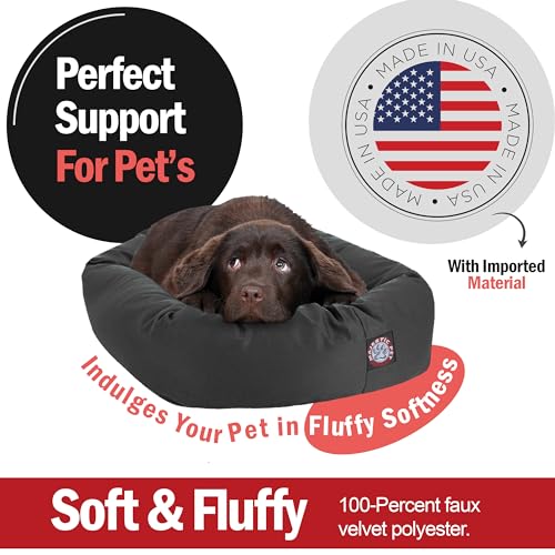 Image of Majestic Pet 32 Inch Bagel Calming Dog Bed Washable - Cozy Soft Round Dog Bed with Spine Support for Dogs to Rest Their Head - Fluffy Donut Puppy Mat 32x23x7 (Inch) Medium - Gray