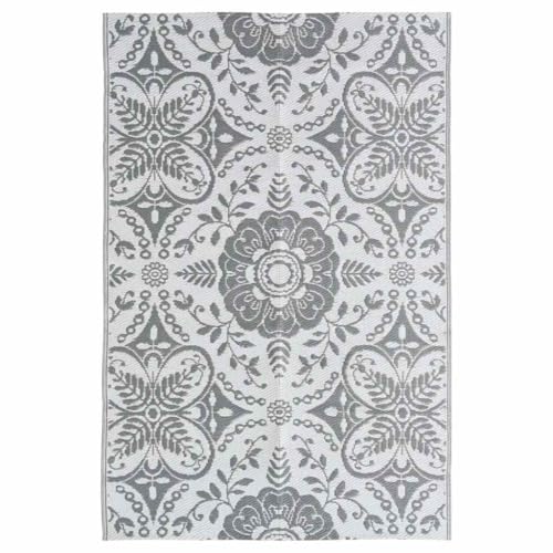vidaXL Outdoor Teppich Zweischichtiger Jacquard Terrassenteppich Außenteppich Küchenteppich Indoor Terrasse Balkon Flur Küche Bad Hellgrau 120x180cm PP