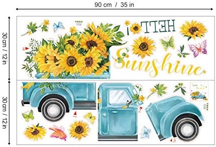 decalmile Sunflowers on Truck Wall Stickers Butterfly Garden Floral Wall Decals Bedroom Living Room TV Wall Art Decor