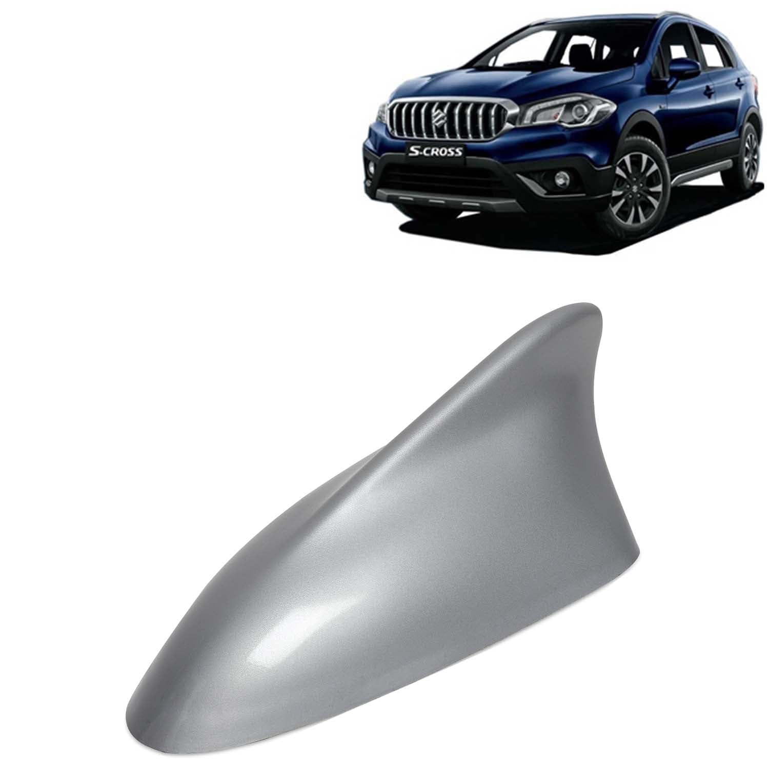 KINGSWAY Accessories Shark Fin Car Antenna Universal Size and Compatible with Maruti Suzuki S Cross Year 2018 to 2019, Car Radio FM AM, DIY Easy Replacement Original Car Antenna, 1 Piece, Silver Color