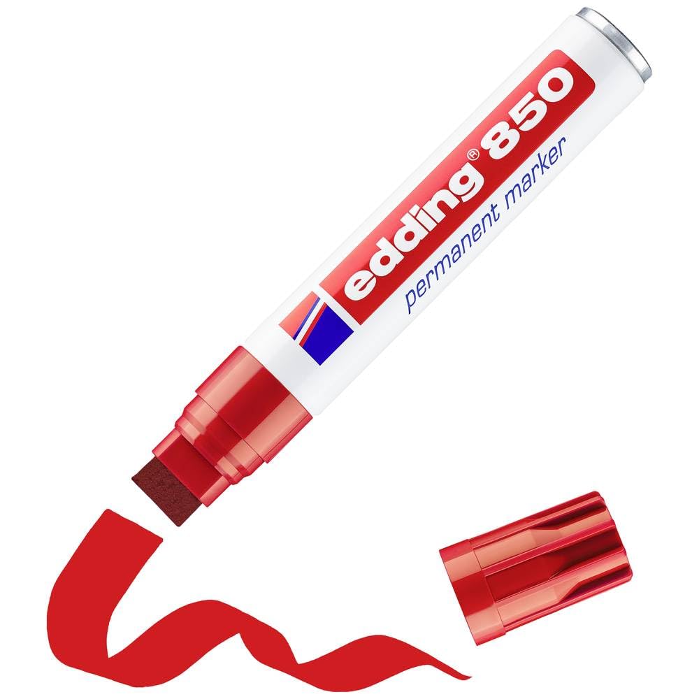 edding 850 marcador permanente - rojo - 1 rotulador - punta biselada 5-15 mm - para marcas llamativas - resistente al agua, secado rápido, indeleble - para cartón, plástico, madera, metal, vidrio