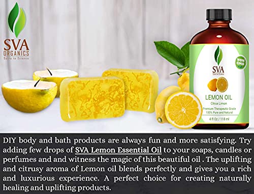 Sva 100% Pure Cold Pressed Lemon Essential Oil 4 Oz (118 Ml) Virgin/Unrefined For Hair Care, Skin Care, Aromatherapy #TOP4
