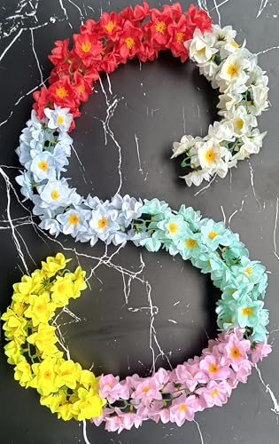 Image of VRB Dec 1 Pcs Artificial Flowers Vine Blossom /Roses Garland Fake (6 Ft) Flowers Fabric Roses /Blossom Garland For Wedding Decor Diwali /Ganpati /Garden Wall Valentine (Multi Cherry Blossom), 12 Cm