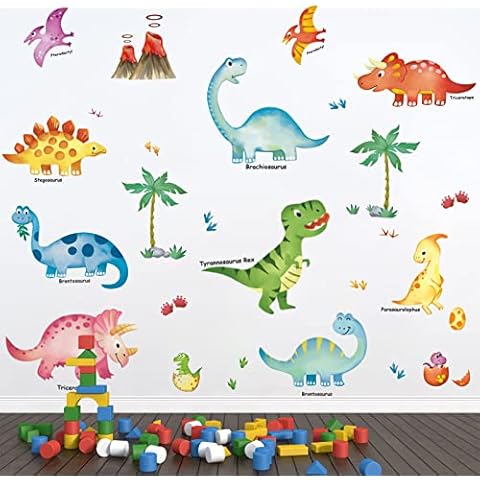 decalmile Pegatinas de Pared Acuarela Dinosaurios Infantil Vinilos Decorativos Cover