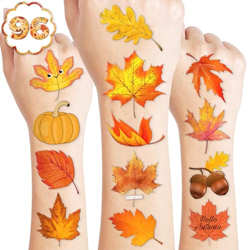 96 PCS Fall Pre-Cut Temporary Tattoos for Kids