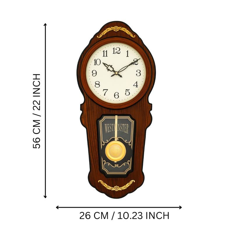 Image of CHRONIKLE Elegant Vertical Wooden Case Analog Pendulum Chime Musical Wall Clock for Living Room Home Decorations Office Gifts (Size: 26 x 10.3 x 56 CM | Weight: 1955 Gram | Color: Brown)