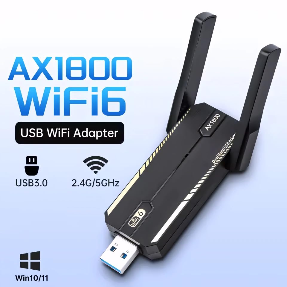 Image of AX1800 WiFi 6 USB Adapter for PC & Laptop, Dual Band 2.4GHz /5GHz Wireless USB 3.0 Network Dongle, High Gain Antenna, Plug & Play WiFi Receiver for Windows 11 /10, Gaming, Streaming & Office Use