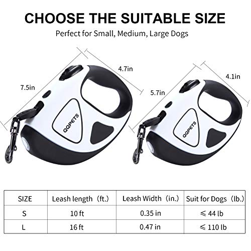 Qqpets Retractable Dog Leash With Led Flashlight For Small Medium Big Breed Dogs, 10/16 Ft Extendable Leash, Heavy Duty 360°Tangle Free Nylon Cord Training Running (S (10 Ft), Black And White) #TOP4
