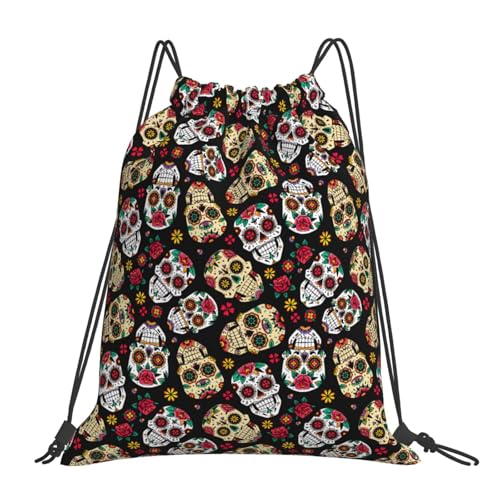 Rose Sugar Skull Bags Backpack Drawstring Bag Gym Bag Travel Hiking Beach 16X14 In