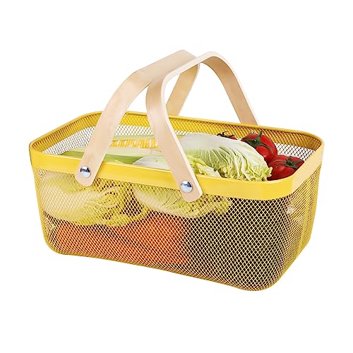 Ymeibe Portable Mesh Harvest Basket - Natural Bamboo Handle Foldable Organizer for Kitchen, Garden &...