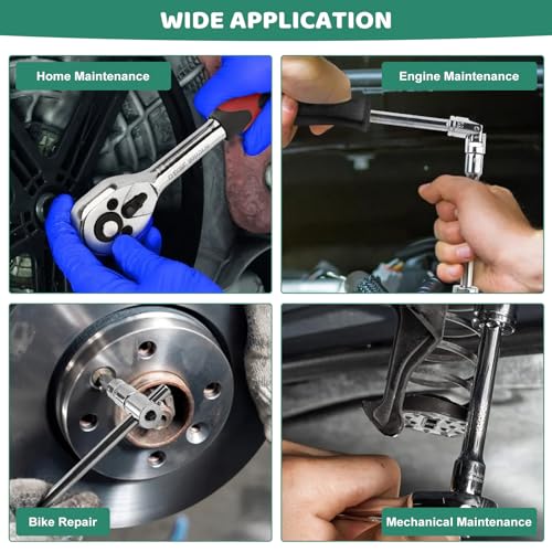 Socket Set 46 Pcs 1/4'' Drive Socket Ratchet Wrench Set with Storage Case Includes Metric Bit Socket Set & Extension Bar for Auto Car Motorbikes Repair & Home Maintenance Compact Household Tool Kit-G 7 Socket Set 46 Pcs 1/4'' Drive Socket Ratchet Wrench Set with Storage Case Includes Metric Bit Socket Set & Extension Bar for Auto Car Motorbikes Repair & Home Maintenance Compact Household Tool Kit-G - Image 7