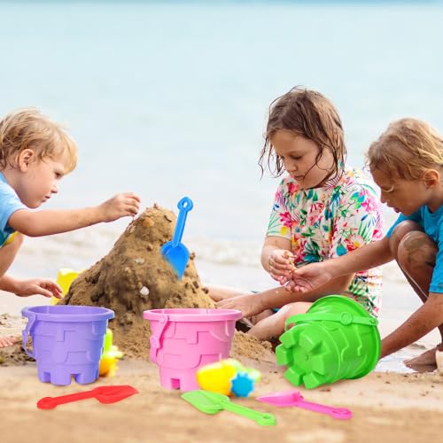 Junkin 36 Pcs 7.5 Inch Sand Castle Beach Bucket and Beach Shovels Toy Set Sand Castle Mould Sand Buckets Pails Beach Water Pool Gardening Bath Toy, 18 Bucket and 18 Shovels - image 6