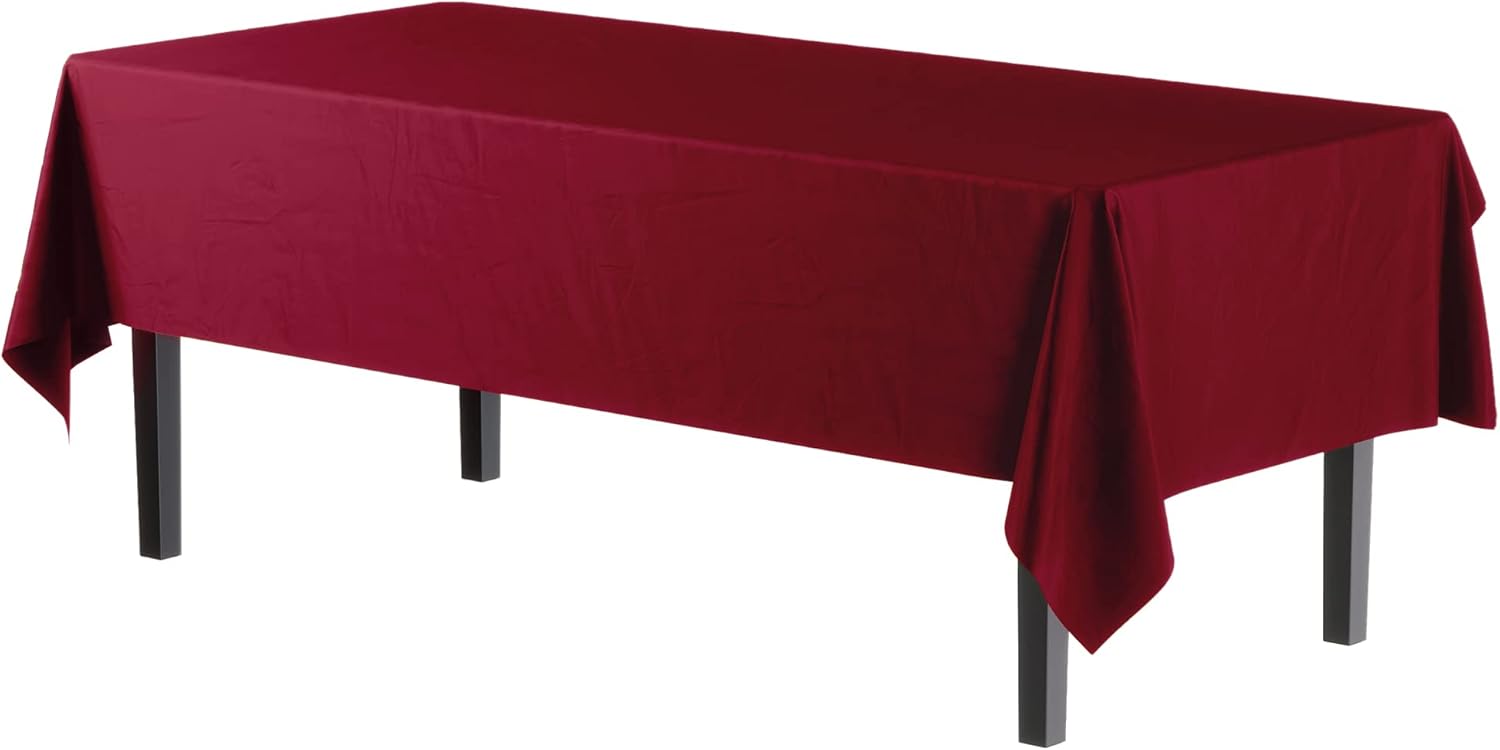 Exquisite Burgundy Plastic Table Cloth Disposable 12 Pack, 54 x 108 Inch image 2