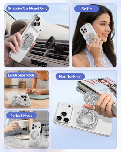 Image of SYNCWIRE for MagSafe Phone Grip, Sparkly Magnetic Phone Ring Holder | 360 Rotation, Glitter Phone Grip Finger Holder Stand Kickstand Bling Bling, for iPhone 17 16 15 14 13 12 Pro Max MagSafe