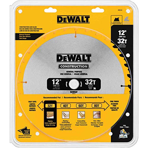 DEWALT DW3123 Series 20 12-Inch 32 Tooth ATB Thin Kerf General Purpose Miter Saw Blade