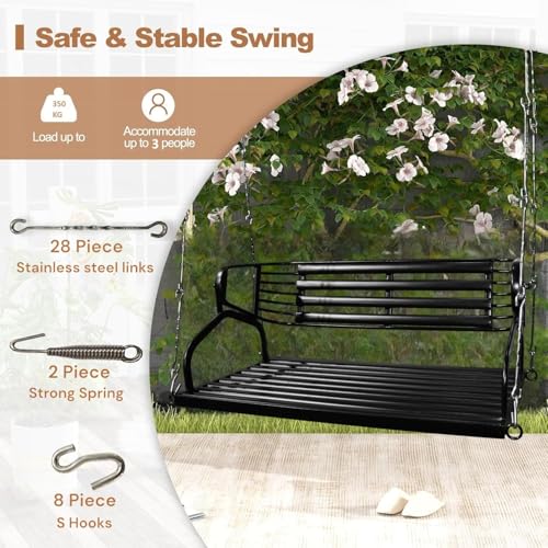 Image of Kaushalendra Black Powder Coated Stainless Steel Hanging Swing for Indoor Outdoor Balcony | 137 cm 350kg Capacity 3 Adults, Pre Assembled, Includes Springs & Hooks