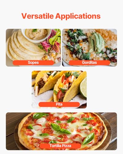 Image of VEVOR Electric Tortilla Maker, Automatic Corn Tortilla Making Machine with Non-Stick Coating and Two Molds(4 in + 6 in), Electric Chapatti Machine Suitable for Produce Sopes Pita Tortilla Pizza