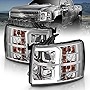 AmeriLite for 2007-2013 Chevy Silverado 1500/07-14 Silverado 2500HD 3500HD LED Tube Quad Projector Chrome Headlights Assembly Set - Passenger and Driver Side