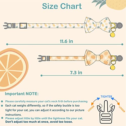 Faygarsle 2 Pack Cute Cat Collar With Bell Breakaway Bowtie Cat Collar For Male Female Cats Soft Fancy Orange Yellow Cat Collar Pineapple Orange Pattern Summer Cat Collar For Boy Girl Cats #TOP1