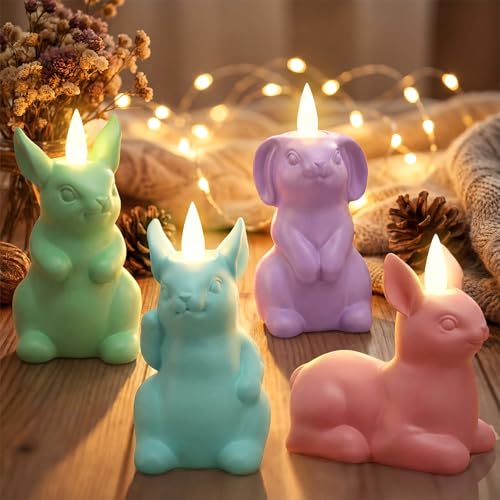 Velas de conejo de Pascua sin llama para decorar la mesa de centro primaveral