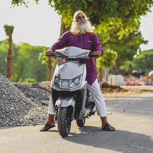 Image of MIOOX Electric Scooter with 60-70 km Range | 48V35AHBattery 40KM Speed | Fast 3H Charging | Front Disc Brakes Rear Drum Break| Cruise Control, Reverse Mode, LED Lights |70 kg E-Scooty (Silver)