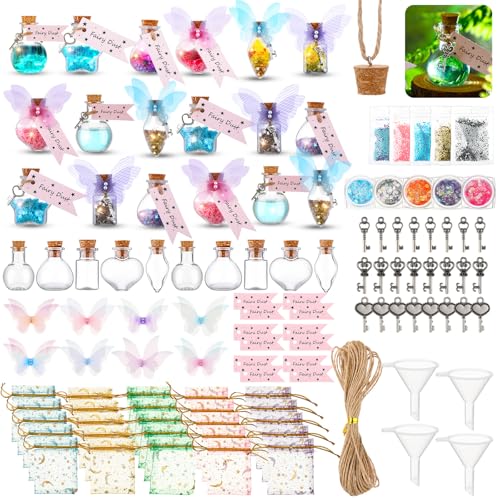 Jinei 174 Pieces Fairy Magic Potions Kit with 24 Magic Witch Potion Bottles Wing DIY Mystery Fairy Potion Making Kit for Halloween Christmas Party Decorations