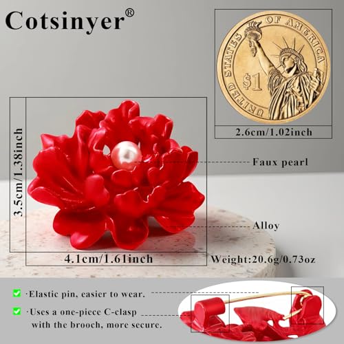 Image of Red Rose Brooch for Women - Elegant Costume Jewelry Pin for Dresses, Hats & Scarves