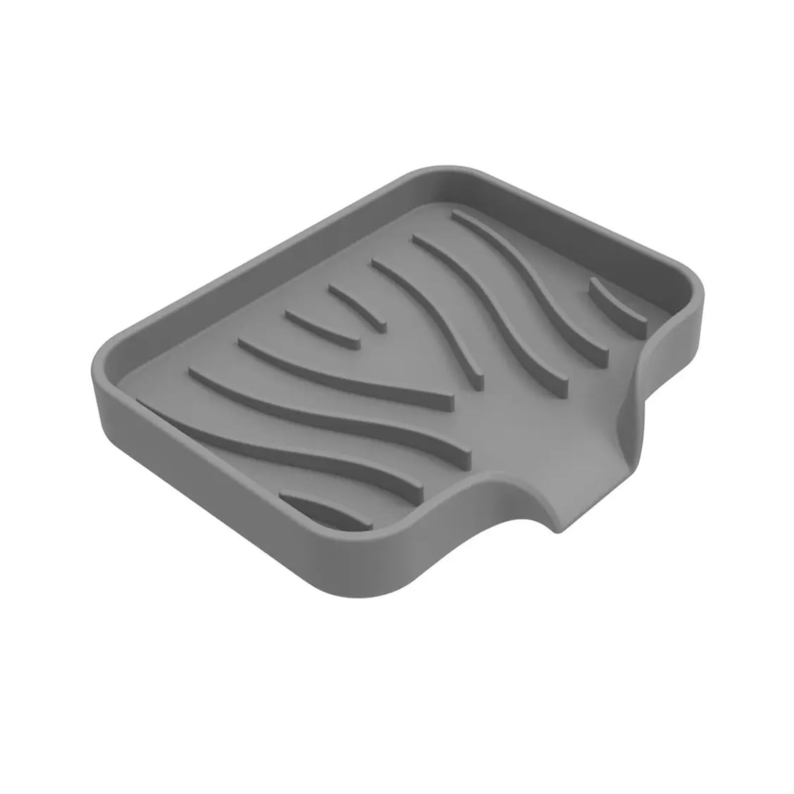 Silicone Kitchen Sink Tray, Soap Dish Holder with Built-in Drain Lip for Sponge Brush(Grey)