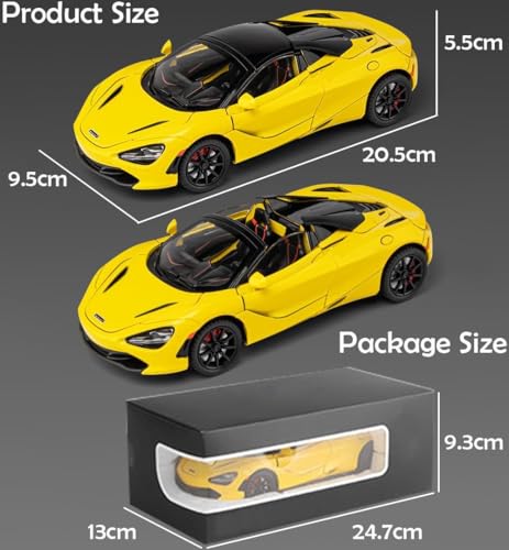 Image of 1:24 McLaren 720S Diecast Alloy Model Car Pull Back Toy with Sound & Light Collectible Supercar Gift for Kids & Adults Realistic Detailing Perfect for Display or Play (Yellow)